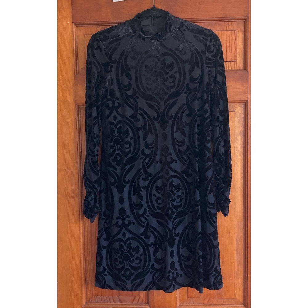 Ronni Nicole Womens 8 Black Velvet Burnout Damask Mock Neck Mini Dress Winter